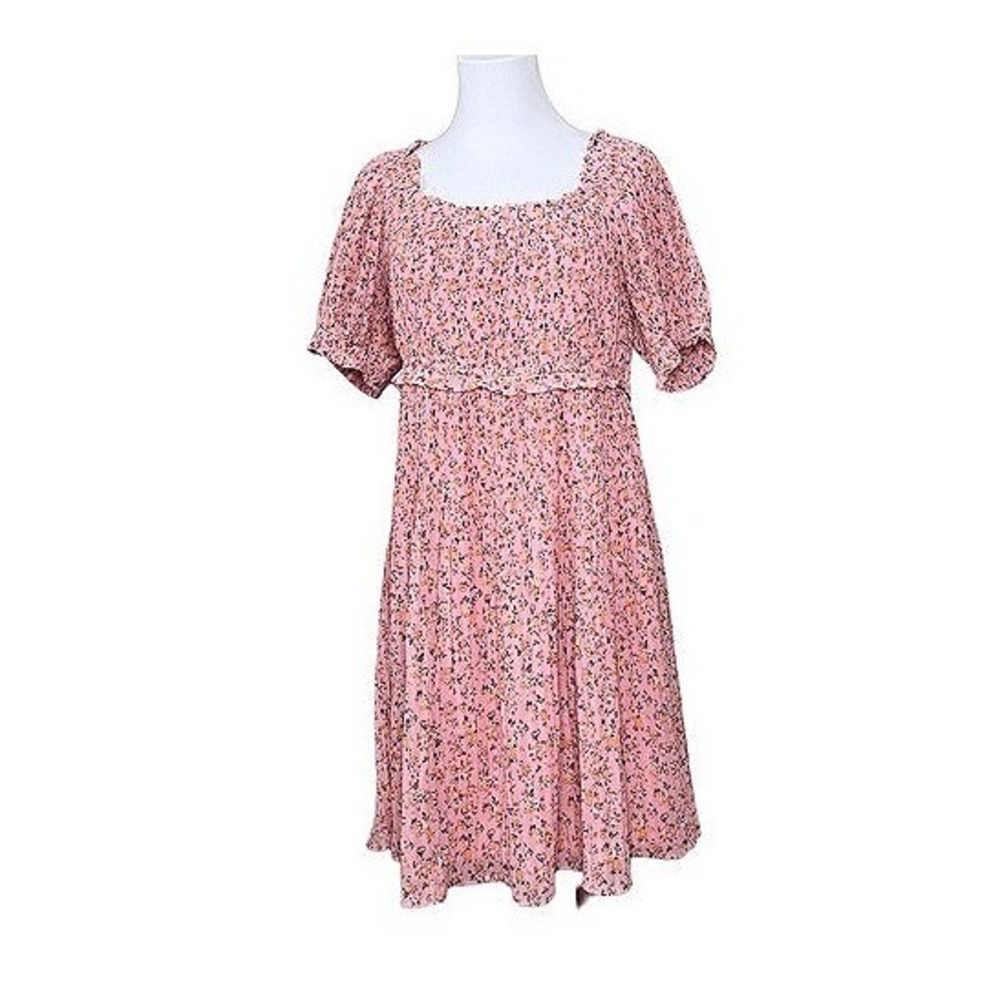 Beyond Words Pink Floral Pleated Cottagecore Fit & Flare Dress XL Prairie Vibes